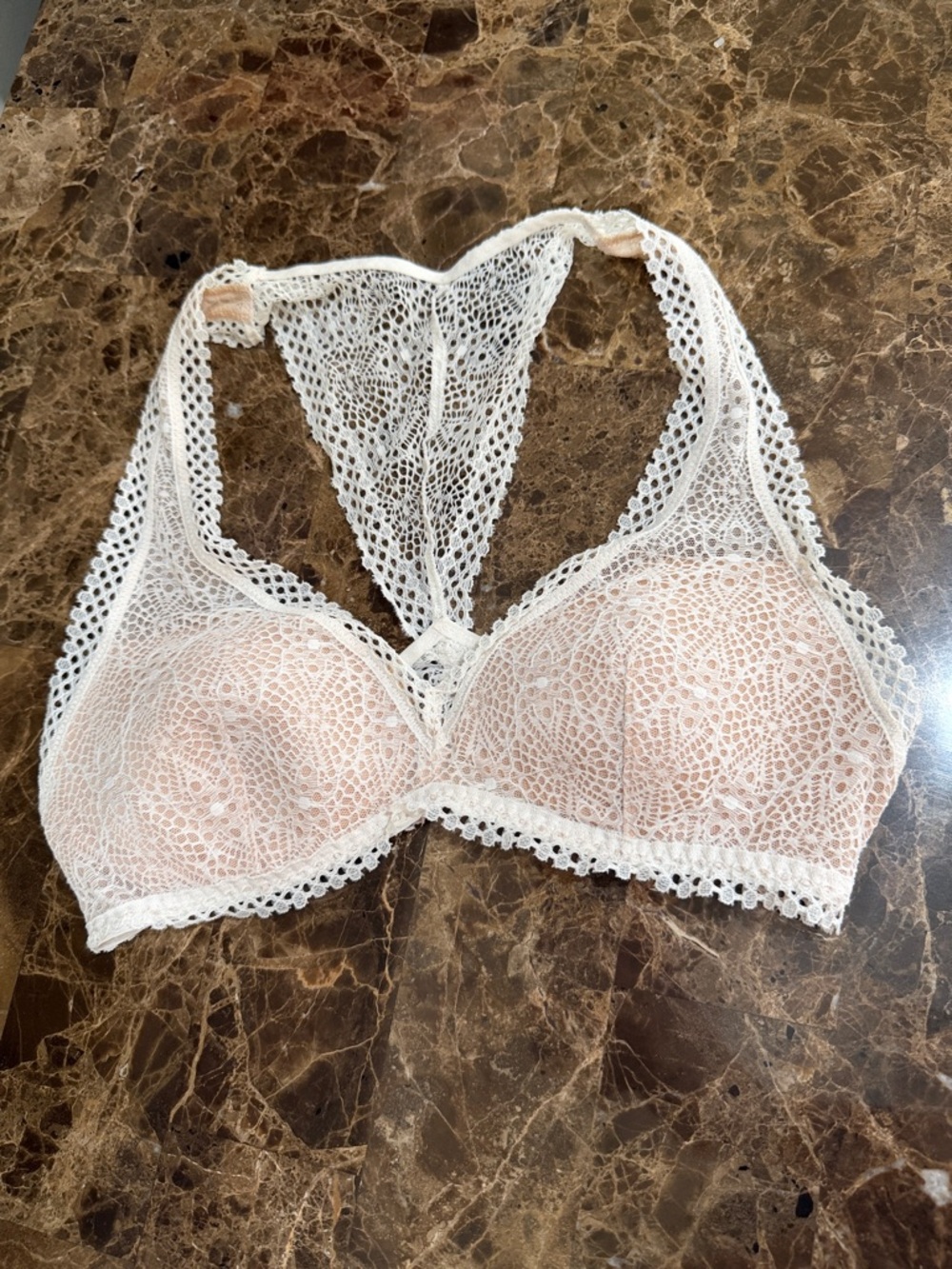 Victoria’s Secret Lace Racerback Bralette in Blush and White